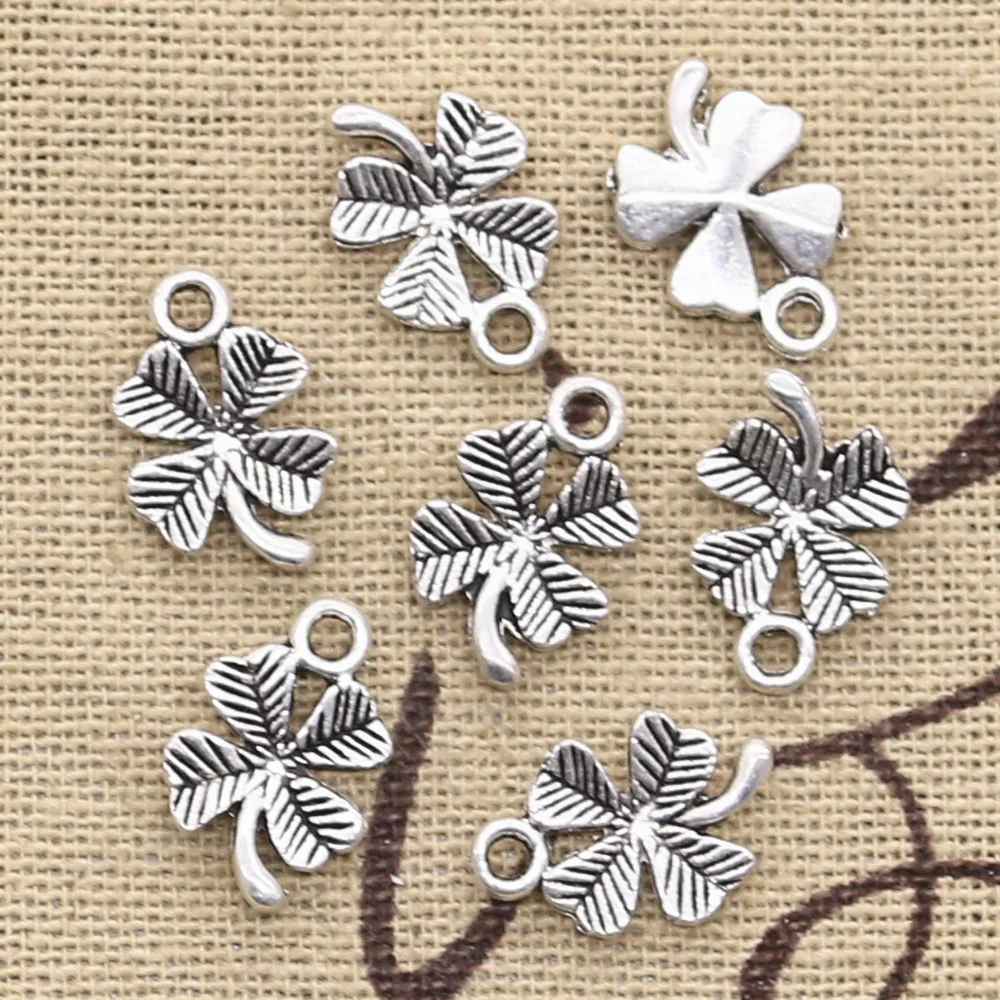 

50pcs Charms lucky irish four leaf clover 15x10mm Antique Silver Pendants DIY Crafts Making Findings Handmade Tibetan Jewelry
