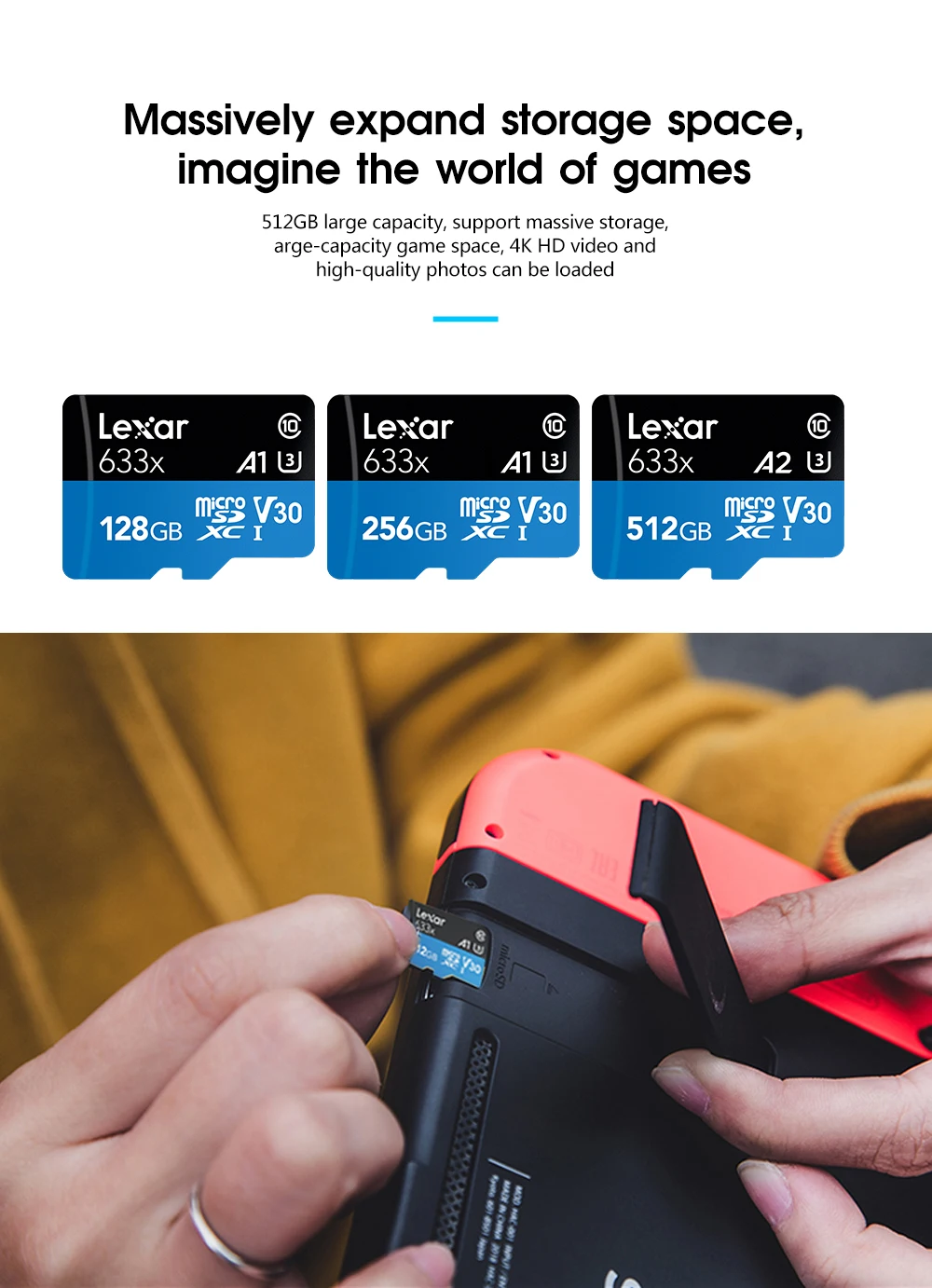 Lexar 95 МБ/с./с, 512 ГБ, micro sd карта, 16 ГБ, 32 ГБ, 64 ГБ, 128 ГБ, 256 ГБ, SDXC/SDHC, карта флэш-памяти, micro sd для Gopro/DJI/nintendo switch