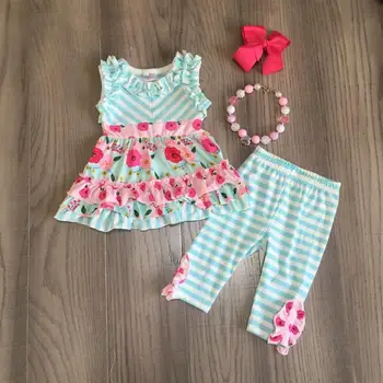 

baby Girl girls summer outfits girl floral top stripe pants children outfits with accessories
