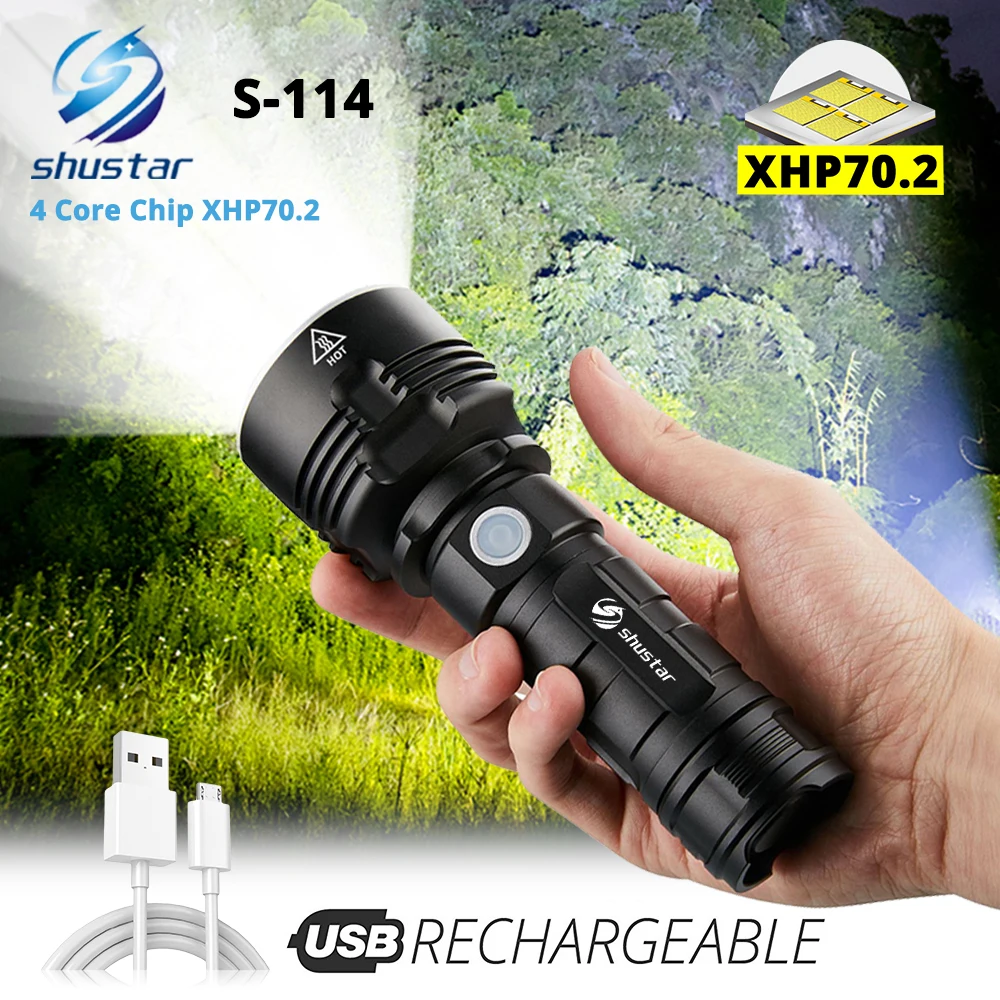 4 ядра XHP70.2 светодиодный вспышка светильник Водонепроницаемый фонарь тактический фонарь для кемпинга, охоты, светильник 3 светильник ing режимов питание от аккумулятора 26650