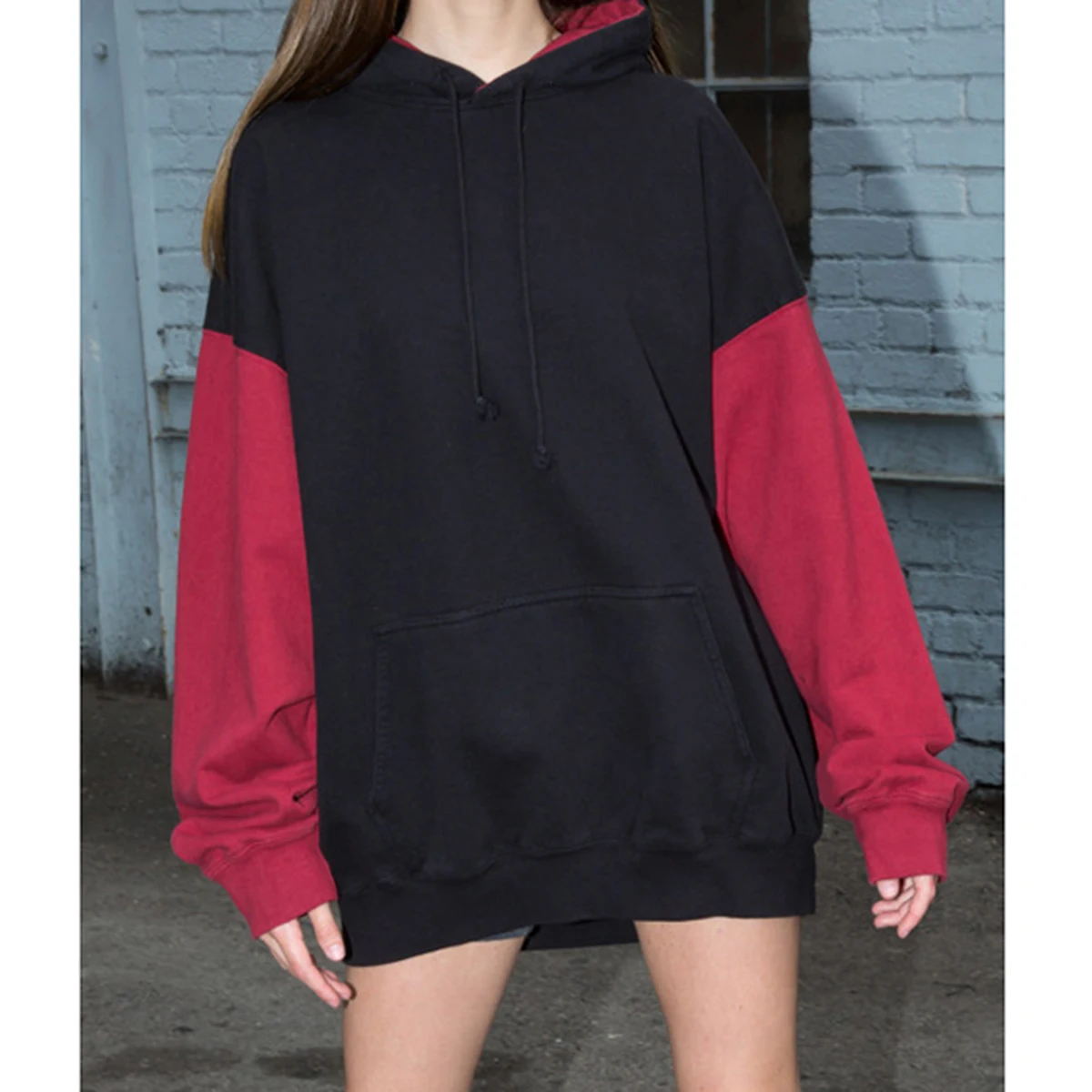 

Simple All-match Loose Hoodie Women 2020 Autumn 100% Cotton Long Sleeve Contrast Color Pullover Tops Casual Chic Lady Sweetshirt