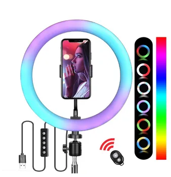 

6/8/10/12 Inch Ring Light 15 Colors RGB LED Selfie Ring Light With Tripod Phone Stand Holder For Tiktok Youtube Makeup Video