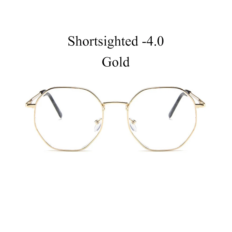 IBOODE многоугольные металлические очки для близоруких женщин и мужчин готовые близорукие очки женские мужские очки для близоруких очки унисекс - Цвет оправы: Gold Myopia 4.0