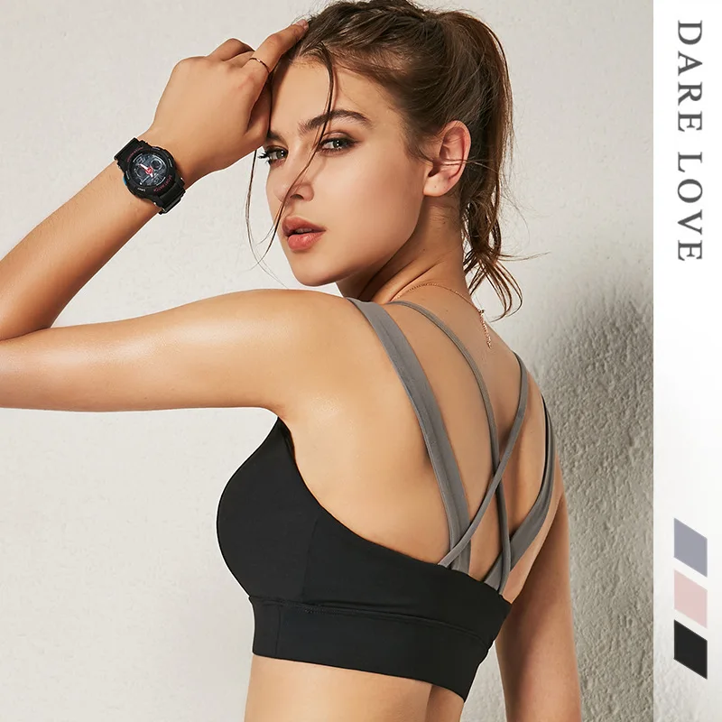 

OVESPORT 2019 Summer Tight Fitting Sexy Workout Bra High Stretch Breathable Top Shockproof Cross Back Push Up Corset for Women