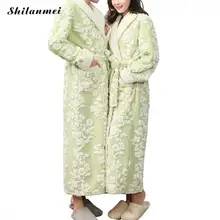 Зимний фланелевый Халат с цветочным рисунком, длинный халат, винтажный однотонный плотный парные халаты, Осенний утолщенный Женский Мужской банный Халат