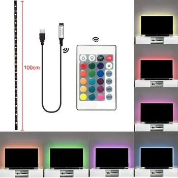 

1 set LED Strip Light Flexible 5050 RGB USB LED TV Background Strip Light with 24 key RGB IR Remote Control 1M waterproof