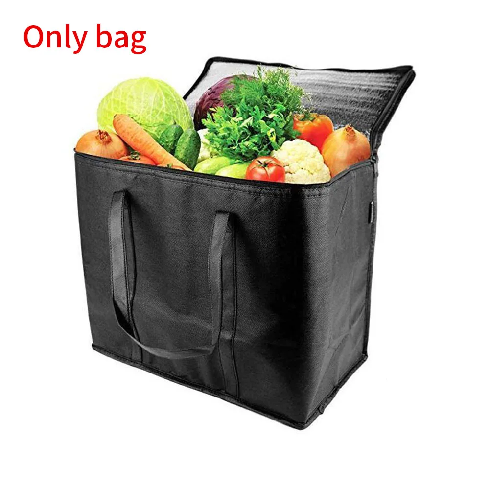 

2pcs Free Standing Reinforced Bottom Large Capacity Zipper Closure Insulated Grocery Bags Washable Foldable Reusable Heavy Duty