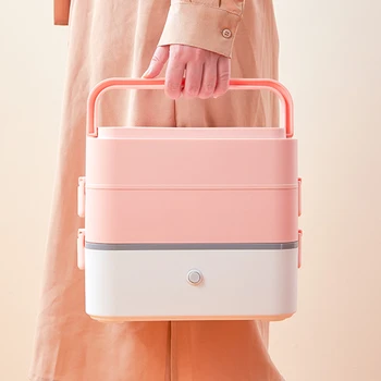 

Portable 2L Electric Lunch Box With 4 Bowls Handle Steamed Egg Rack Pluggable Heating Rice Cooker Heat Preservation Cooking Pot