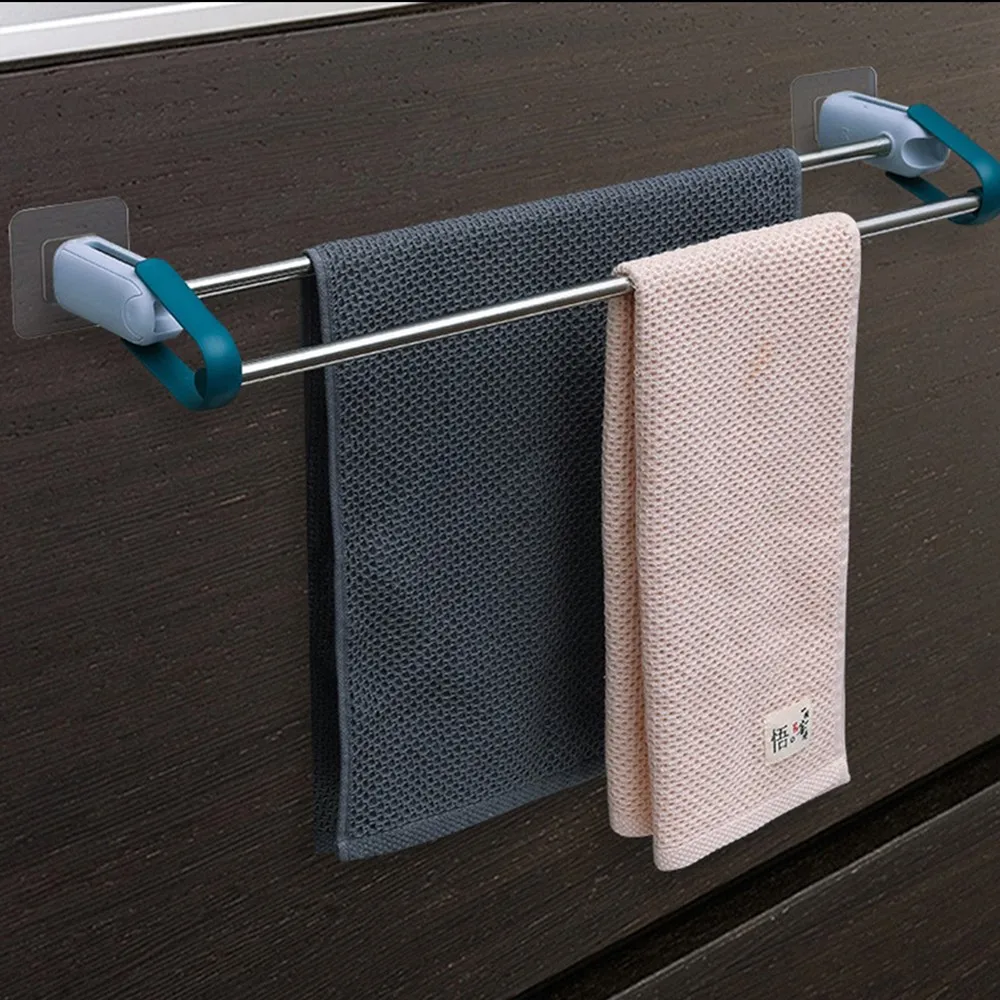 1pc Self Adhesive Adjustable Towel Rack Wall Mounted Towel Hanger Bar