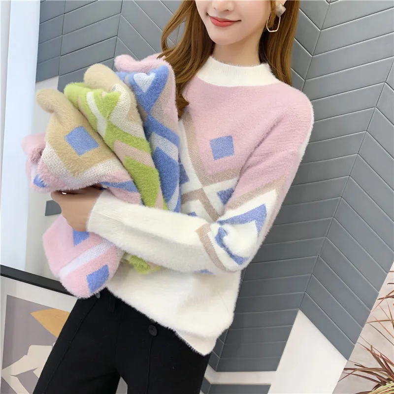 Blusas De Inverno Feminina, пончо, свитер, 9437 настоящая фотография, жаккардовый вязаный свитер с высоким воротником и рукавами 42- 2f, 6 рядов, 2 полки
