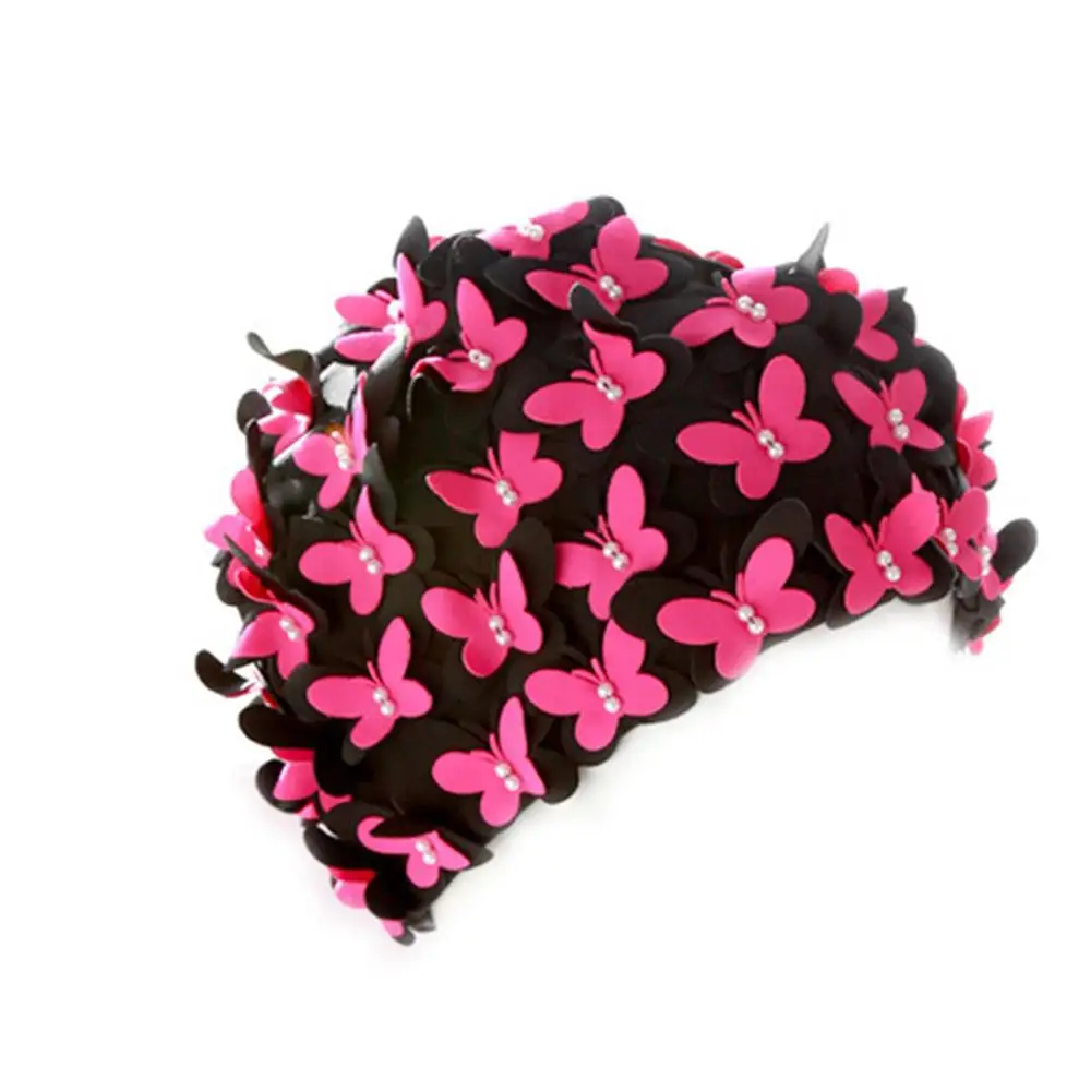 Black and Pink Шапочка для плавания для взрослых, Креативные 3D бабочки, водонепроницаемые, защищают уши, мягкие, дышащие, легкие, унисекс, аксессуары для плавания A6HC - Цвет: Black and Pink