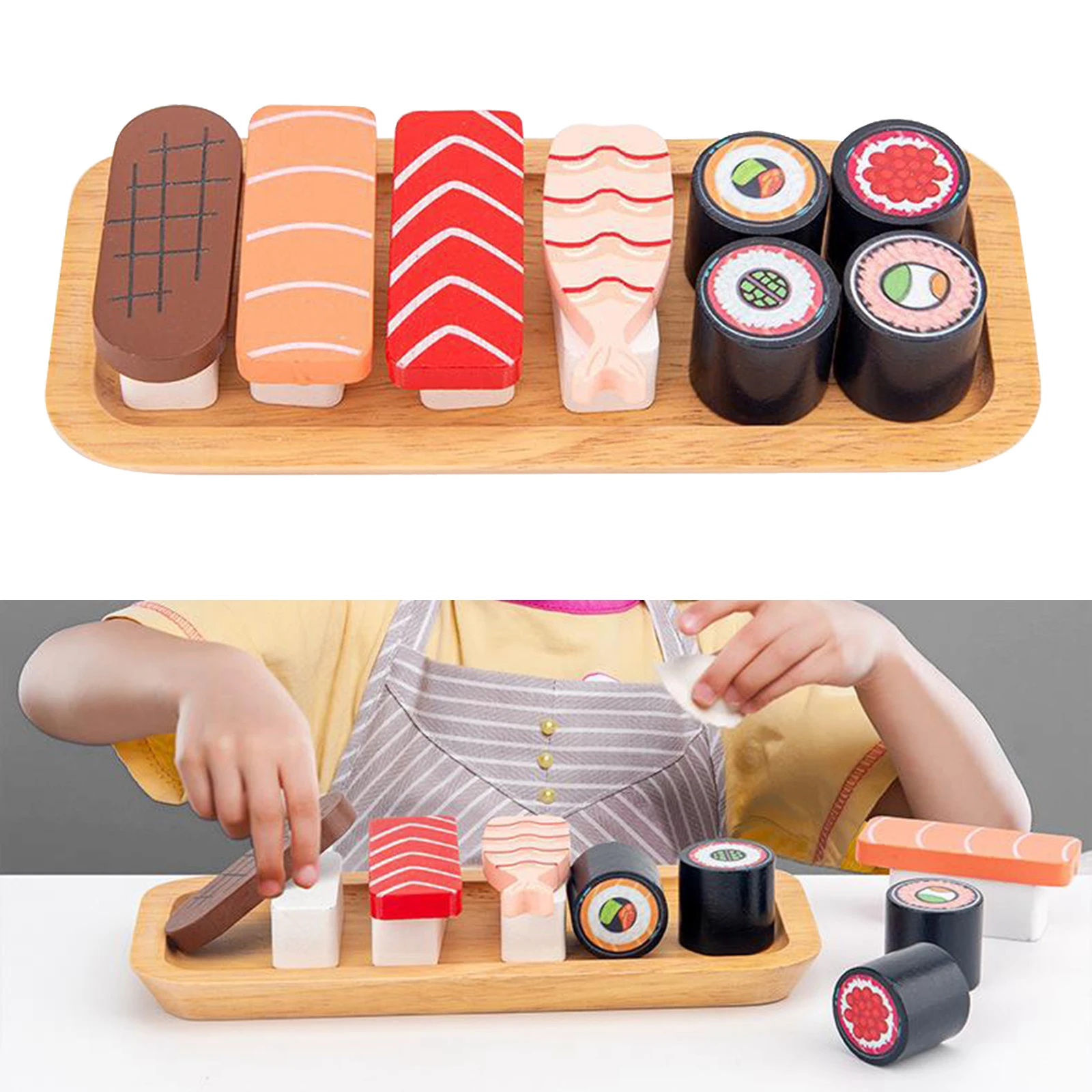 Educational Wooden Toys Sushi Set Gift Box Children Cooking Role Play