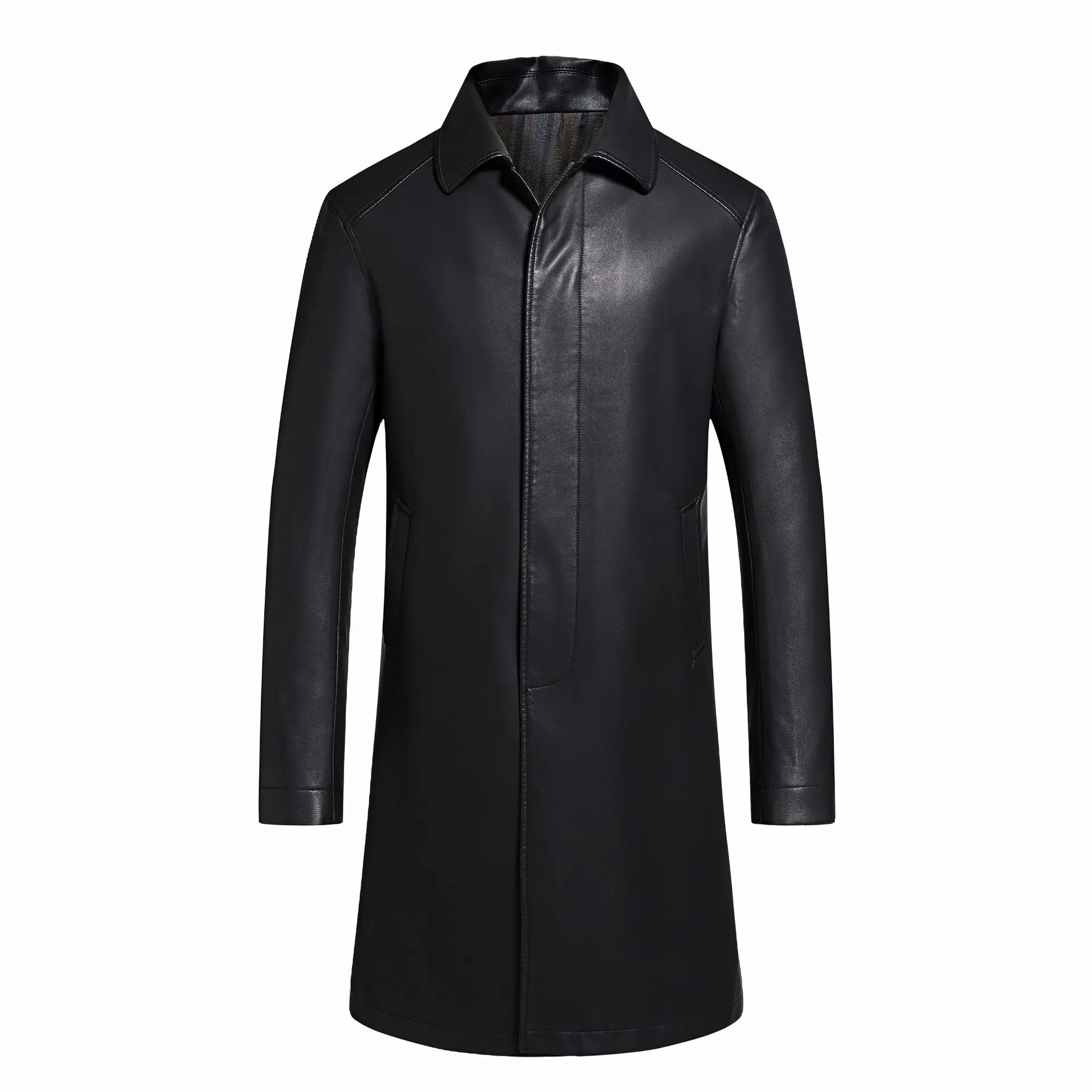 

808 New Male Middle-aged and Elderly Slim Long Plus Velvet Padded Trench Overcoat Business Casual Fox Fur Collar Men Long Coat