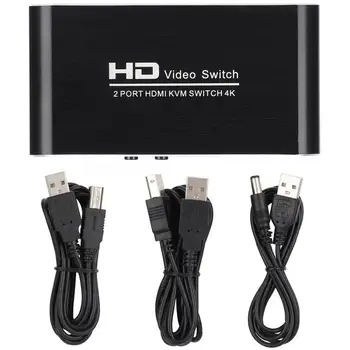 

ABS Black Professional Durable AM-KVM201-YT HD KVM Switcher 4K Audio Video Accessories 4K Switcher