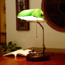 Настольная лампа Bankers, винтажное настольное освещение, светильник из зеленого/желтого стекла, абажур из березового дерева, античный Регулируемый артикуляционный шнур