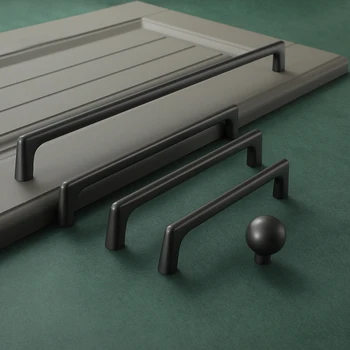 FCFC Matte Gold Cabinet Handles Black Gray Solid Zinc Alloy Kitchen Cupboard Pulls Drawer Single Knobs Furniture Hardware