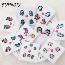 EUPNHY1Pair Pokemon Go гипоаллергенные серьги-гвоздики для женщин и девочек асимметричные серьги-булбазавры подарки для фанатов