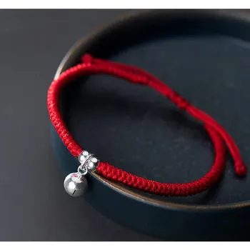 

925 Sterling Silver Small Bell Pendant Lucky Red Rope Bracelet Red Thread Friends Friendship Bracelets Women Handmade Red Bangle