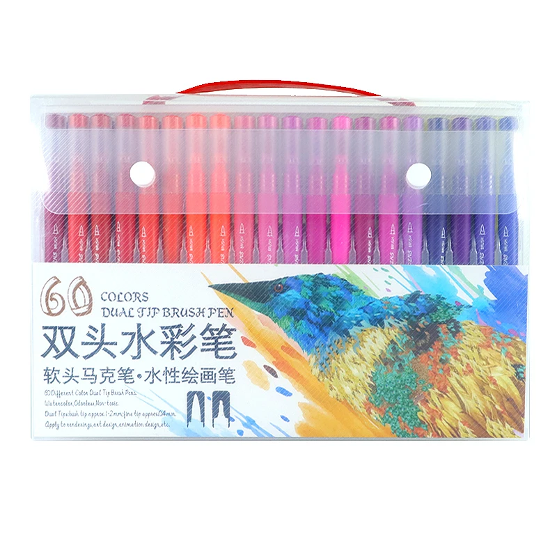 100 шт цветные ручки с двойным наконечником для кистей и карандашей для рисования акварельные маркеры для раскрашивания манга каллиграфии - Цвет: 60 Color caise