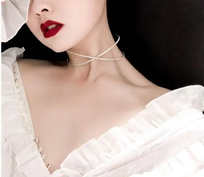 Cross rhinestone sexy neck chain chocker clavicle chain women jewelry short collar clothing accessories