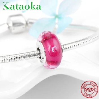 

Rose red with pink heart Murano Glass Beads Authentic 925 Sterling Silver Fit Original Pandora Charms Bracelet Jewelry making