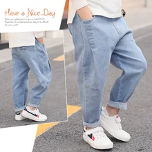 Джинсовые брюки для мальчиков осенняя одежда г. стиль детской одежды брюки большого мальчика весна и осень детские брюки Повседневная ткань