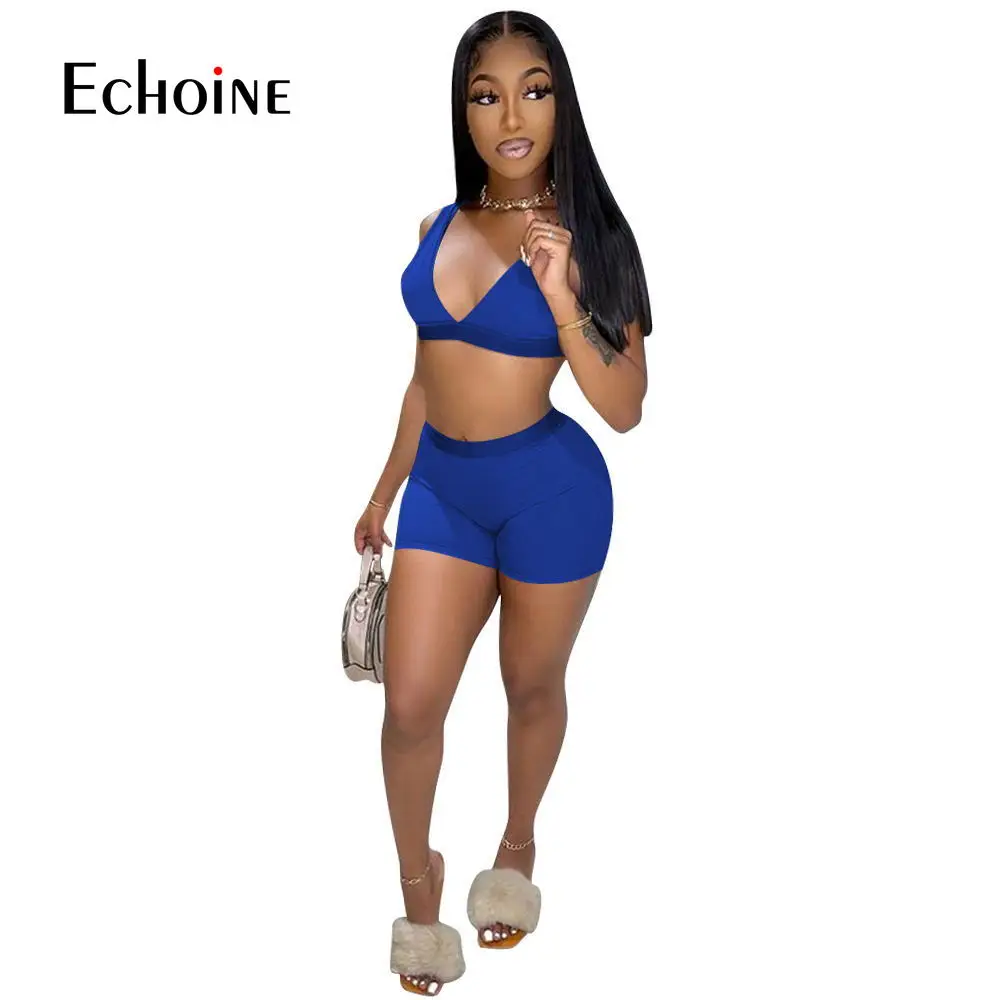 Echoine Knit Ribbed Shorts Set Women Polo-neck Short Sleeve Crop Tops  Pockets Shorts Two Piece Sets Female New INS Matching Set - AliExpress