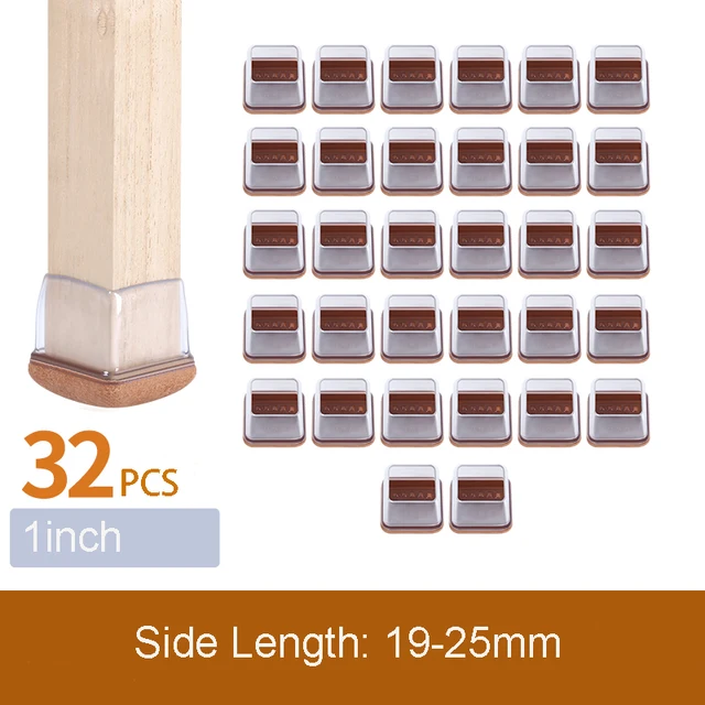 32PCS Table Chair Leg Floor Caps Cover Protectors Non Slip Square TPR Furniture Glides Feet Felt Pads Hardwood Floors Protector Side Length 19-25mm