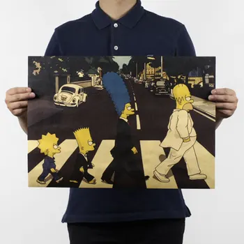 

AIMEER The Music Character Crossing the Street Cartoon Version Vintage Kraft Poster Dormitory Home Bar Decor Painting 51x36cm