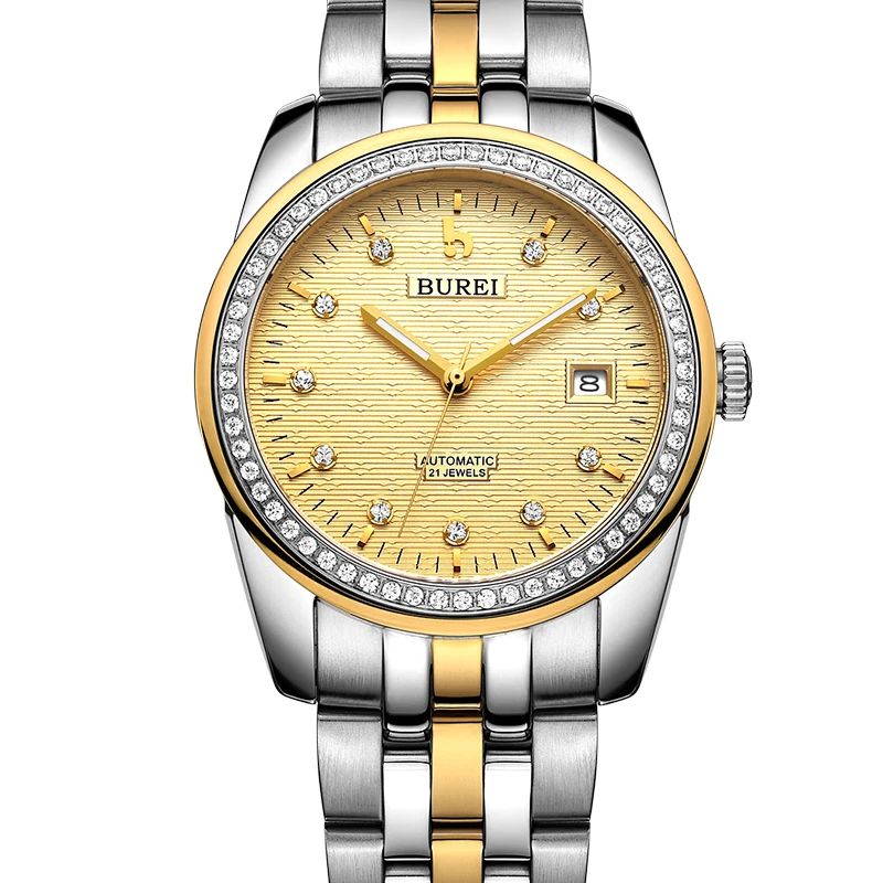 BUREI 5010 Switzerland часы для мужчин люксовый бренд oyster perpetual datejust diamond автоматический самоветер Золотой relogio masculino