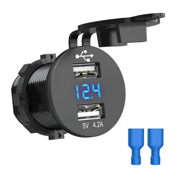 

USB Car Socket 12V Car Charger 5V 4.2A Dual USB Car Charger Waterproof Car Cigarette Adapter Adapter with LED Digital Voltmeter