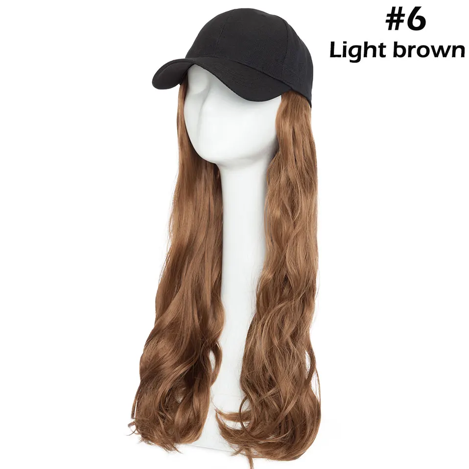 light brown Snoilite 1" волнистая бейсбольная кепка для волос удлиняющие синтетические волосы с черной кепкой интегрированная шапка с волосами для волос стиль девушки волос - Цвет: light brown