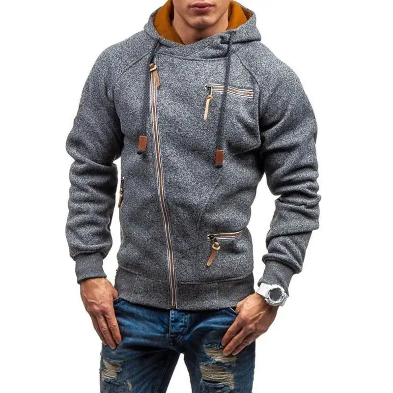 Большие размеры Мужские толстовки спортивный костюм осень зима Drawstring карман с капюшоном кардиган сбоку на молнии зауженный пальто Верхняя одежда