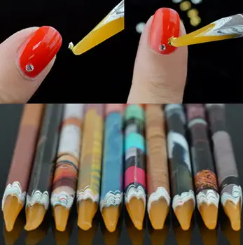 

2Pcs Crayon Wax Dotting Pen Pencil Self-adhesive Rhinestones Gems Drilling Picking Picker Tips Tools DIY Salon Nail Art Manicure