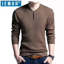 IEMUH свитер мужской пуловер с длинными рукавами мужской свитер с v-образным вырезом топы свободный однотонный крой трикотажная одежда 4 цвета Новинка