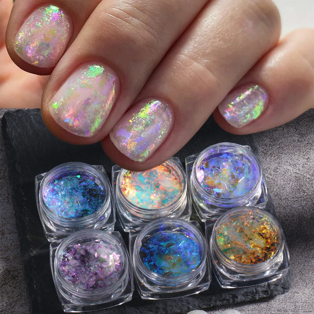 Nail Glitter Set Opal Flakes For Nails Pink Mermaid Rubbing Powder