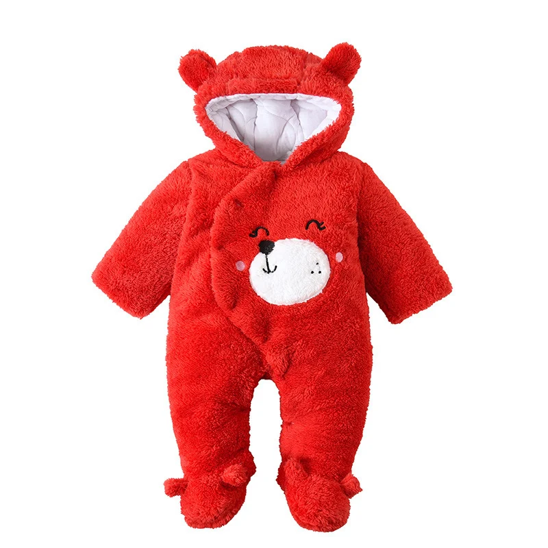 red bear Зимние Детские ромперы комбинезоны с рисунком медведя детские носки с принтом с пандой одежда для тела Боди для новорожденного, для младенца Костюмы для мальчиков и девочек из плотной шерсти; детская зимняя одежда - Color: red bear
