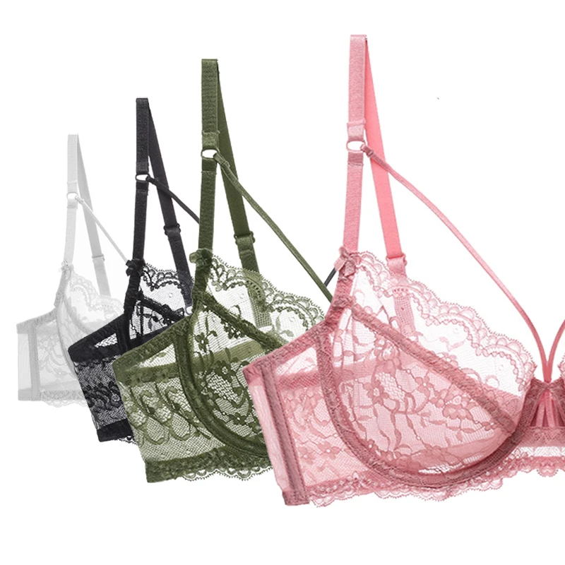 beauwear New transparent unlined lace bras for women plus size bra Ink  floral plunge bralette sexy lingerie underwire brassiere