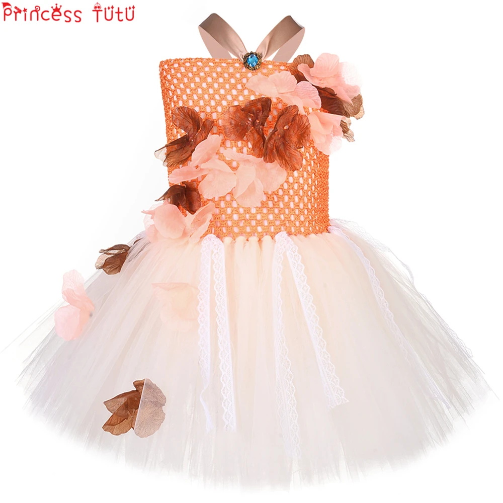 

Princess Tutu Mesh Dress Thanks Giving Costume Children Girl Birthday Party Flower Lace Dress Sweet Dance Performance Clothing
