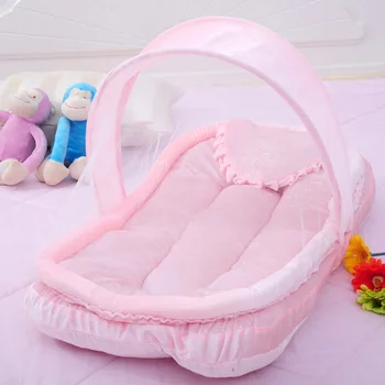 

Newest Foldable New Baby Crib 0-3 Years Baby Bed With Pillow Mat Set Portable Folding Crib With Netting Newborn Sleep Travel Bed