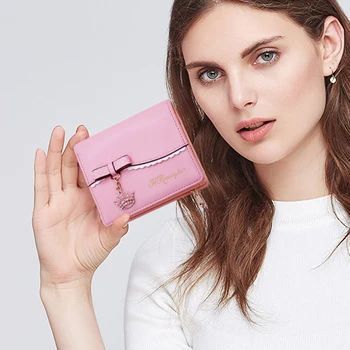 

Geometric Women Cute Pink Wallets Pocket Purse Card Holder Wallet Lady Female Fashion Short Coin Purse Money Bag Crown Pendant