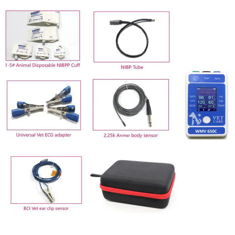 Wondcon 2.4 Inch Color TFT LCD Display Portable Veterinary Bluetooth Patient monitor SPO2 Bluetooth