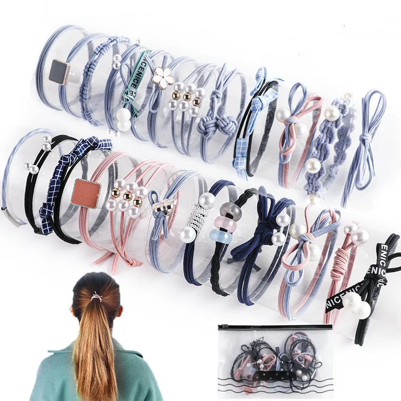 

12Pcs/Set Women Hair Bands Pearl Elastic Hair Rope Rubber Band Scrunchie Girl's Fashion Hair Accessories Lady Headdress Headwear