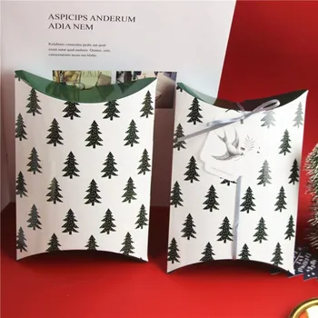 

Feiluan store 10pcs with tag / 2 m ribbon Christmas tree cartons/set pillow boxes happy candy boxes return full moon gift boxes