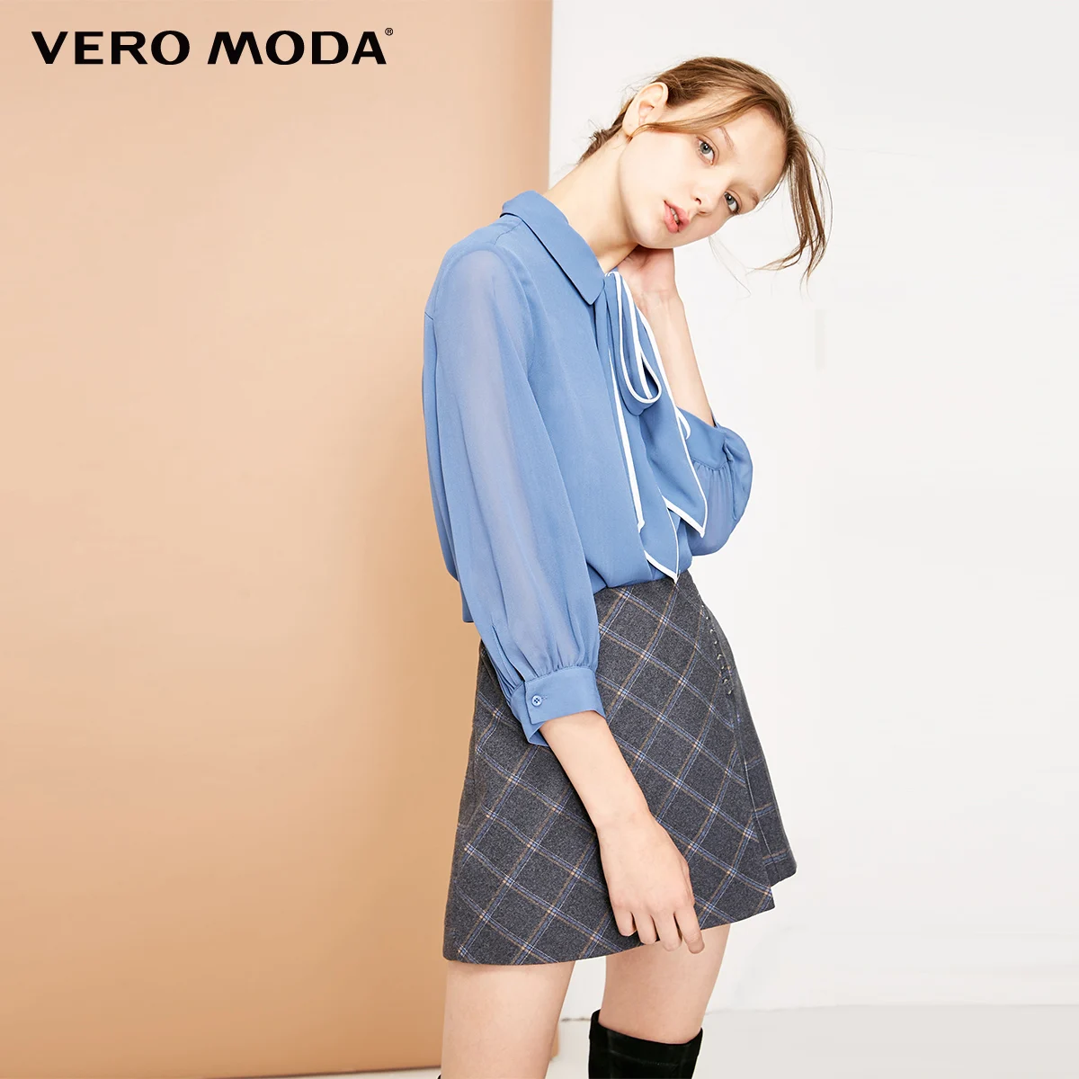 Vero Moda Женская клетчатая юбка-брюки с металлическими пуговицами и асимметричной отделкой | 319115535 - Цвет: Granit mel.