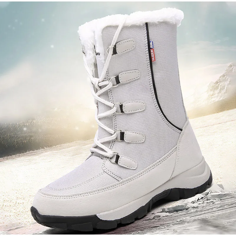 Women Winter Mid Calf Snow Boots Ladies Flat Platform Lace Up Women's Waterproof Warm Furry Plush Woman Casual Female Shoes New
