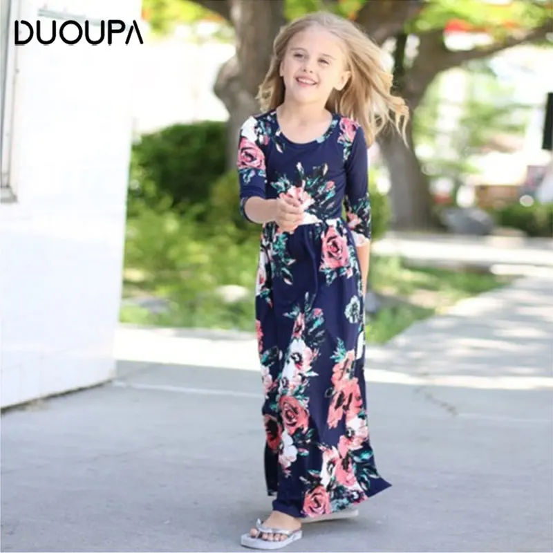 

DUOUPA children's casual long skirt girl long skirt dress flower girl princess summer casual dress floral dress female