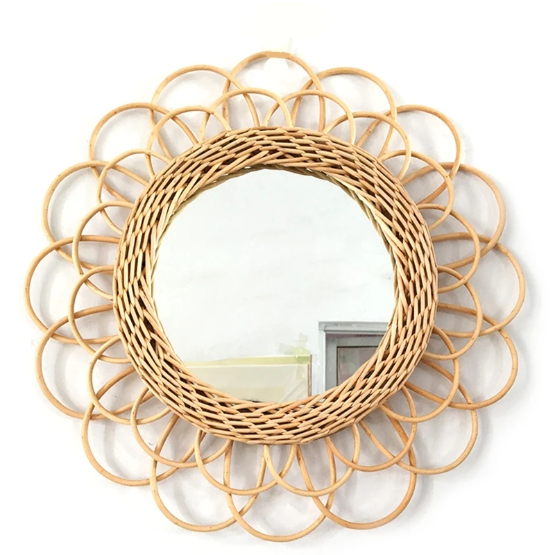 Rotin rond maquillage miroir innovant Art d&eacute;coration Dressing salle bain tenture murale miroirs
