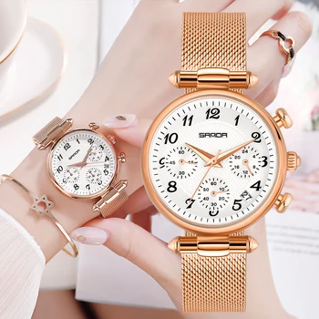 

SANDA Top Brand Luxury Fashion Women Watches Sports Chronograph Lady Steel Mesh Strap Waterproof Quartz Watches Montre Femme