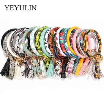 

Bohemian Retro Wristlet Keychain PU Leather O-type Keychain Fashion Jewelry Women Gift